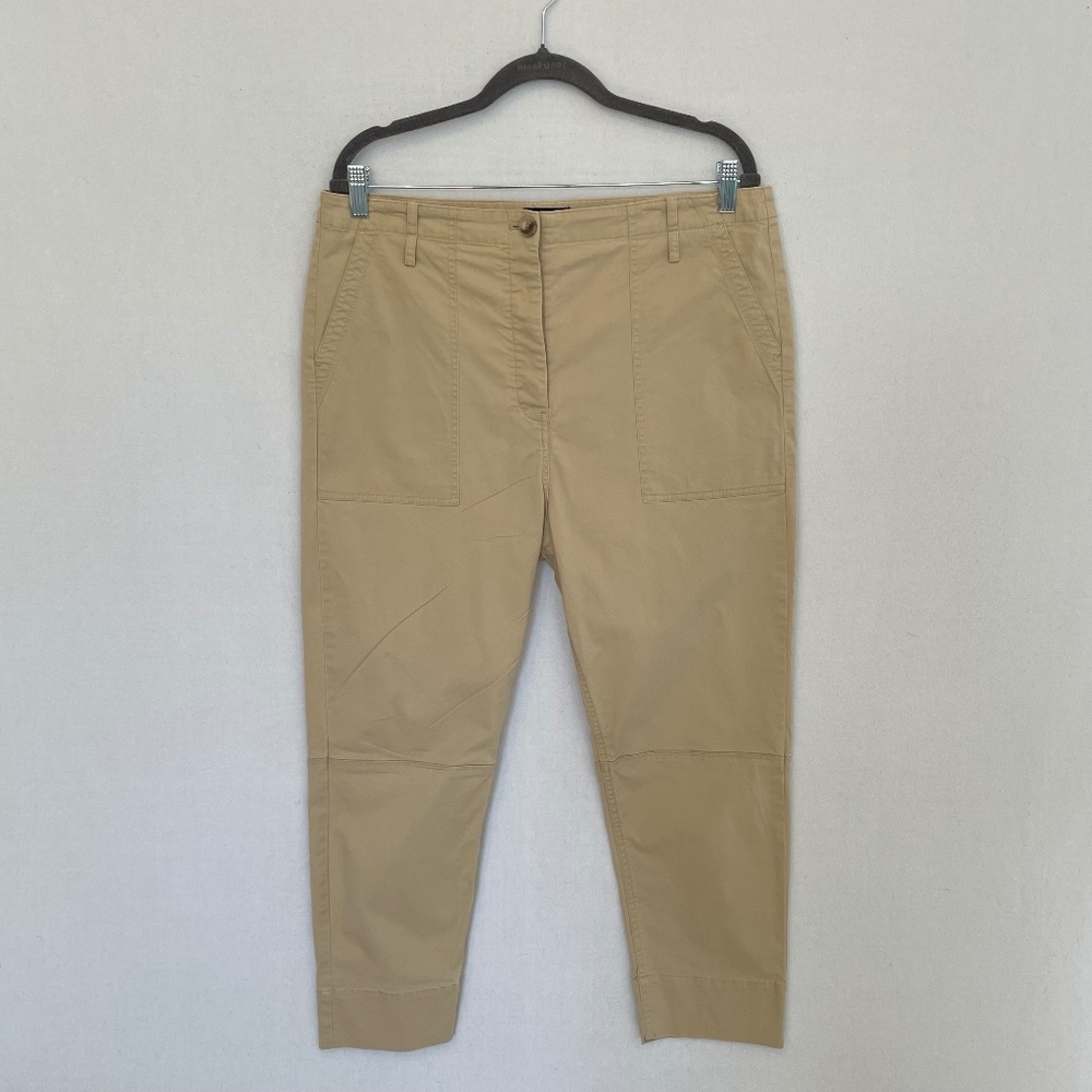 THEORY Women’s Size 12 Tan Button Fly Utility Style Tapered Leg Ankle Pants